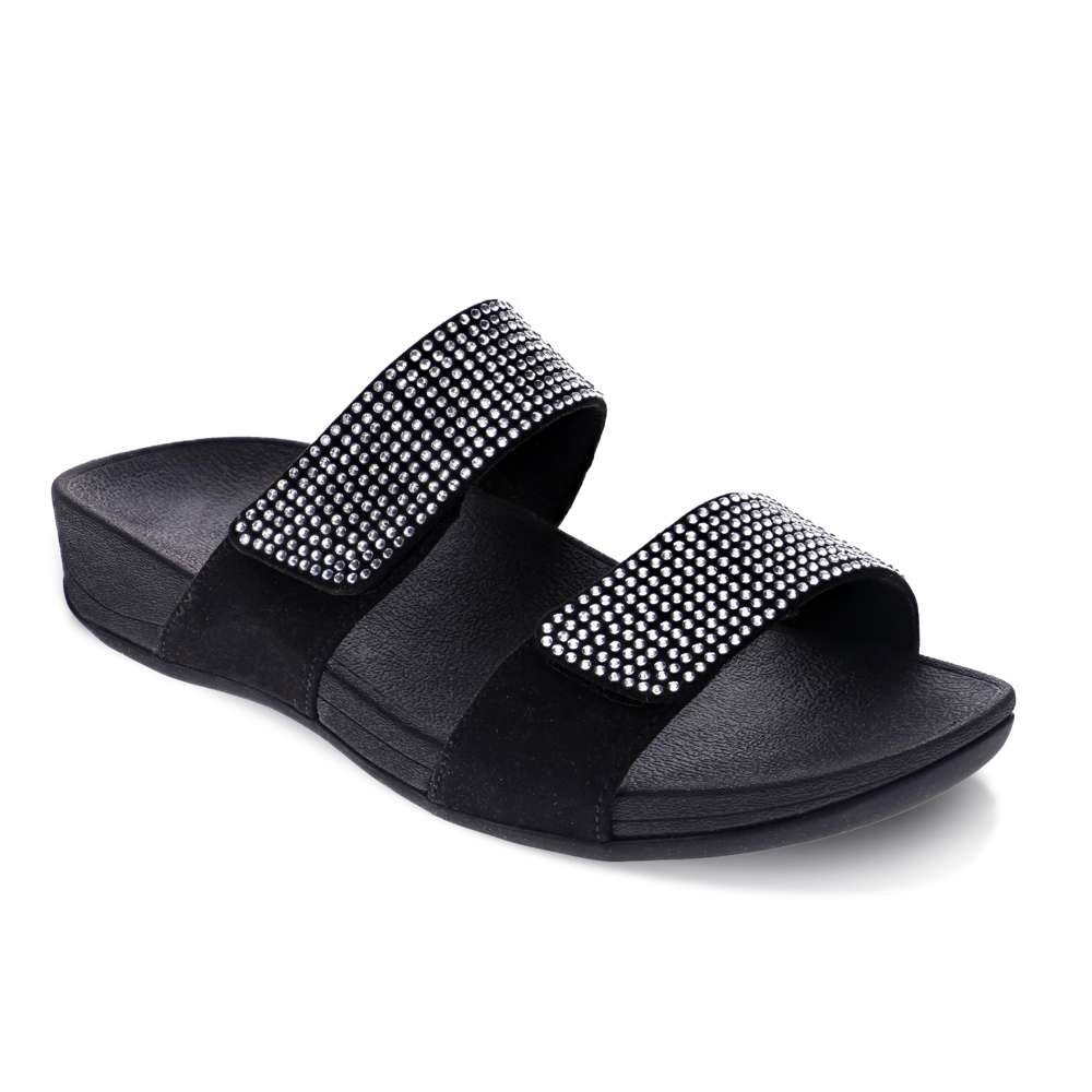 Avoca Slide Sandal - Black Rhinestone