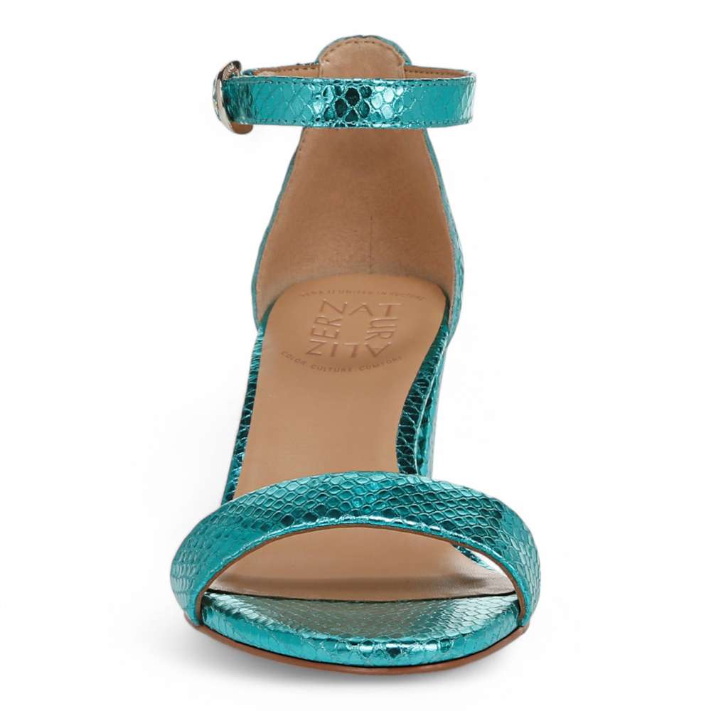 Vera Dress Sandal - Teal Metallic Snake Print Leather