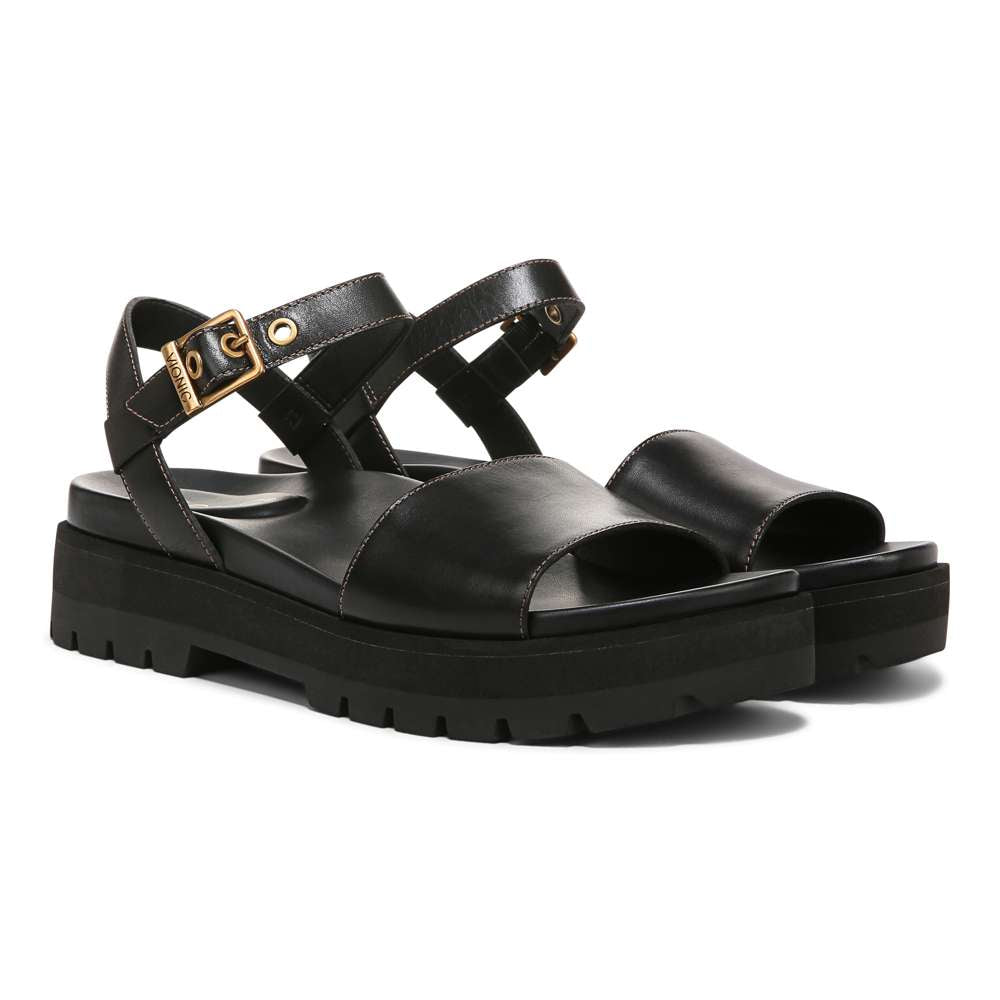 Jamie Flatform Lug Sandal - Black Leather